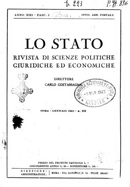 Lo Stato rivista di scienze politiche e giuridiche