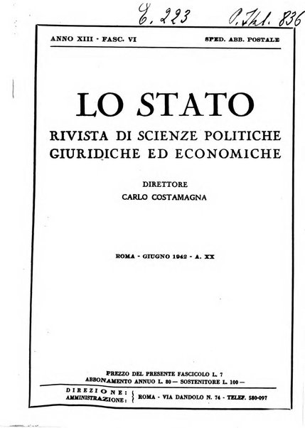 Lo Stato rivista di scienze politiche e giuridiche