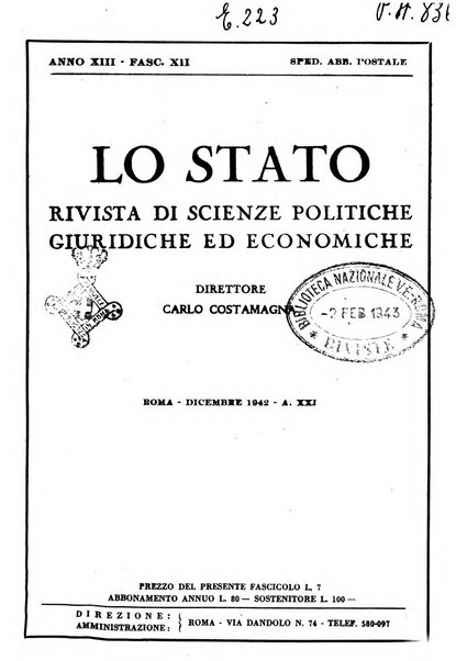 Lo Stato rivista di scienze politiche e giuridiche