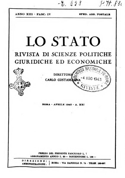 Lo Stato rivista di scienze politiche e giuridiche