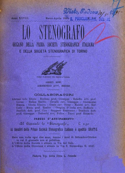 Lo stenografo organo della Prima societa stenografica italiana