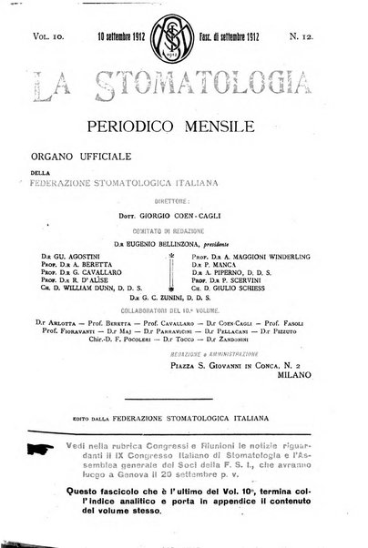 La stomatologia periodico mensile