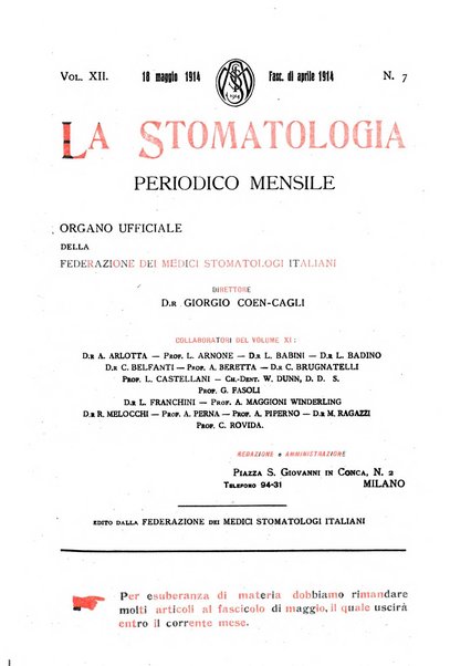 La stomatologia periodico mensile