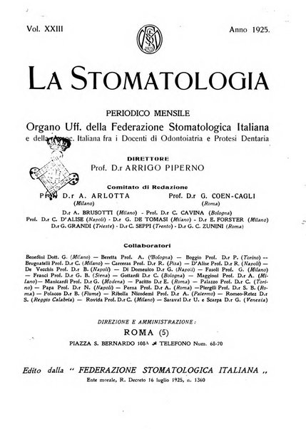 La stomatologia periodico mensile