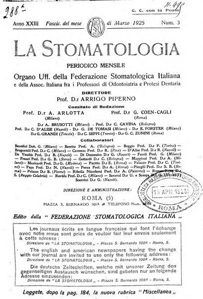 La stomatologia periodico mensile