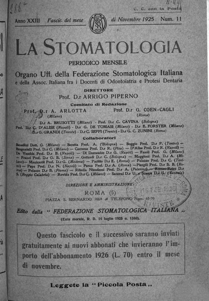 La stomatologia periodico mensile