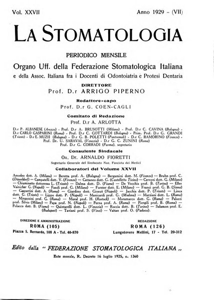 La stomatologia periodico mensile