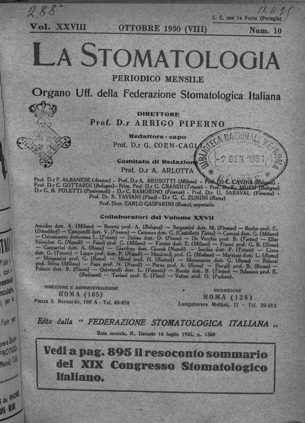 La stomatologia periodico mensile