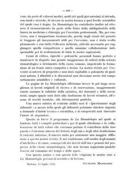 La stomatologia periodico mensile