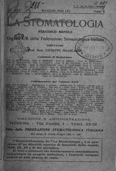 La stomatologia periodico mensile