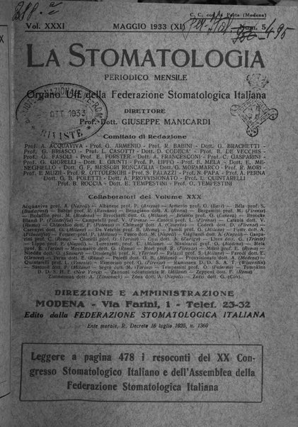 La stomatologia periodico mensile