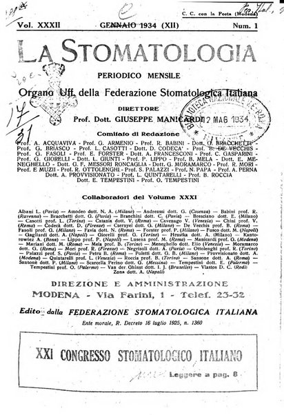 La stomatologia periodico mensile