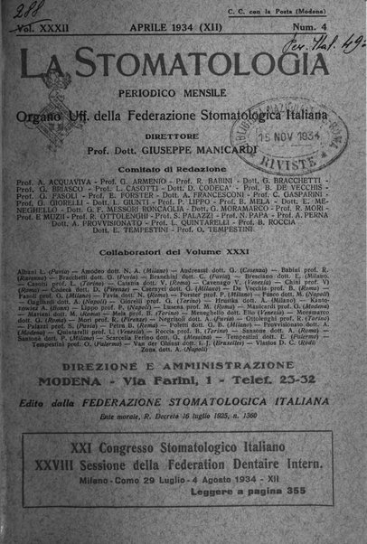 La stomatologia periodico mensile