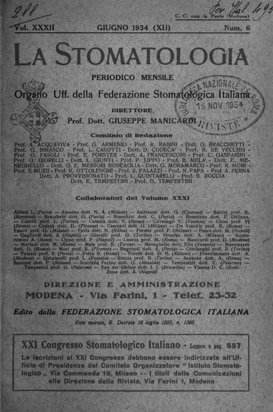 La stomatologia periodico mensile