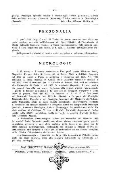 La stomatologia periodico mensile