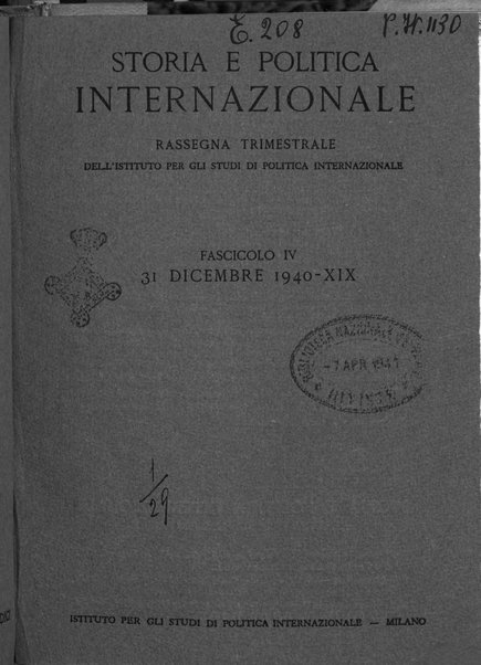 Storia e politica internazionale rassegna trimestrale dell'Istituto per gli studi di politica internazionale