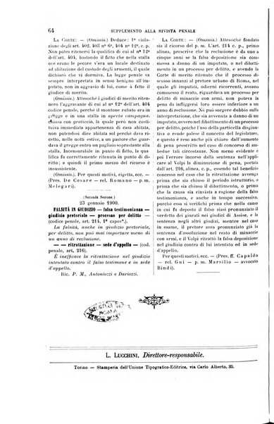 Studi e giudicati illustrativi del codice penale italiano supplemento alla Rivista Penale