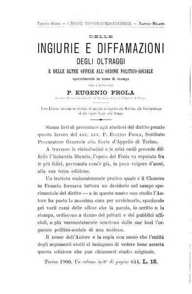 Studi e giudicati illustrativi del codice penale italiano supplemento alla Rivista Penale