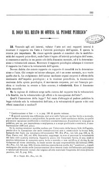 Studi e giudicati illustrativi del codice penale italiano supplemento alla Rivista Penale