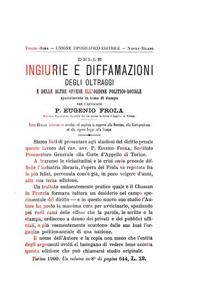 Studi e giudicati illustrativi del codice penale italiano supplemento alla Rivista Penale