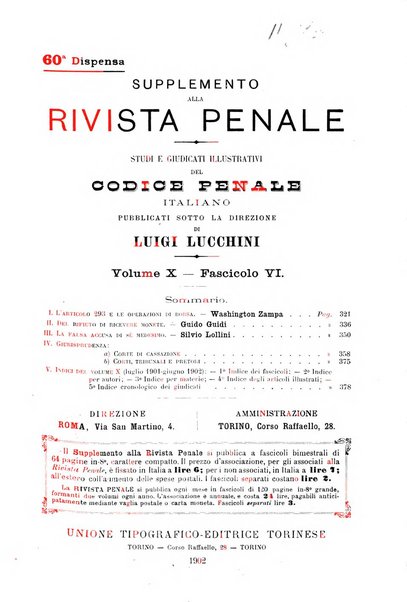 Studi e giudicati illustrativi del codice penale italiano supplemento alla Rivista Penale