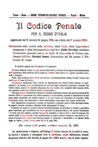 Studi e giudicati illustrativi del codice penale italiano supplemento alla Rivista Penale