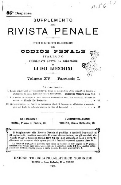 Studi e giudicati illustrativi del codice penale italiano supplemento alla Rivista Penale