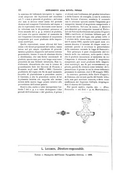 Studi e giudicati illustrativi del codice penale italiano supplemento alla Rivista Penale