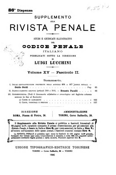 Studi e giudicati illustrativi del codice penale italiano supplemento alla Rivista Penale