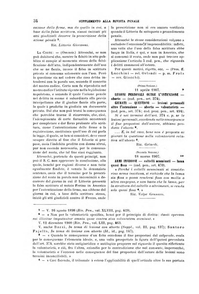 Studi e giudicati illustrativi del codice penale italiano supplemento alla Rivista Penale