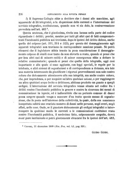 Studi e giudicati illustrativi del codice penale italiano supplemento alla Rivista Penale