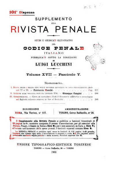 Studi e giudicati illustrativi del codice penale italiano supplemento alla Rivista Penale