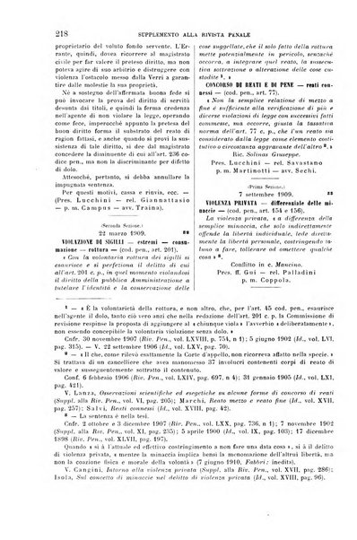 Studi e giudicati illustrativi del codice penale italiano supplemento alla Rivista Penale