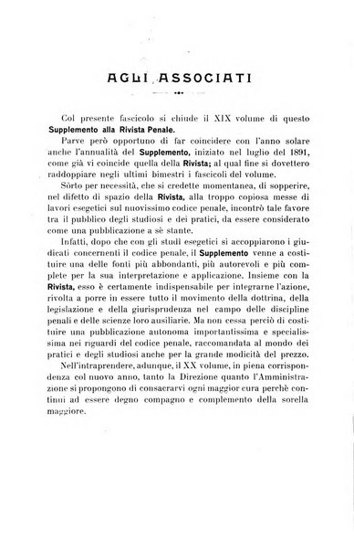 Studi e giudicati illustrativi del codice penale italiano supplemento alla Rivista Penale