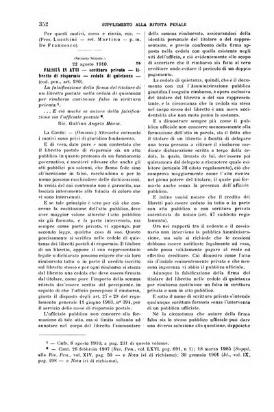 Studi e giudicati illustrativi del codice penale italiano supplemento alla Rivista Penale