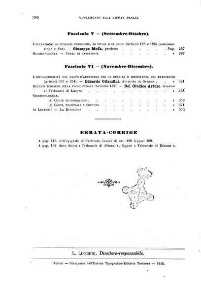 Studi e giudicati illustrativi del codice penale italiano supplemento alla Rivista Penale