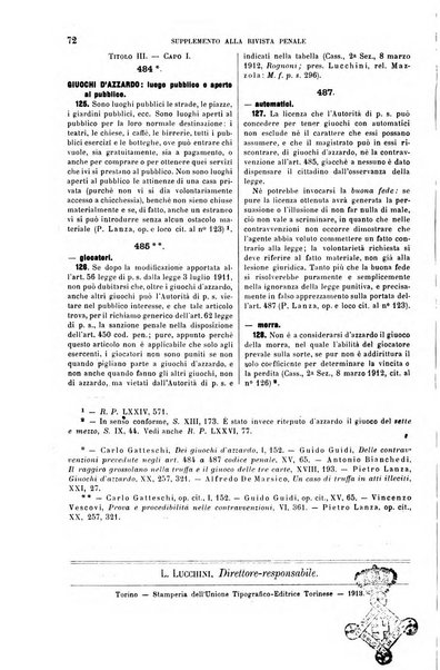 Studi e giudicati illustrativi del codice penale italiano supplemento alla Rivista Penale