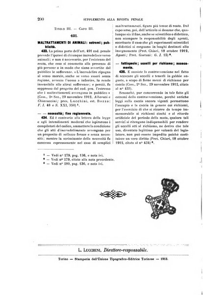 Studi e giudicati illustrativi del codice penale italiano supplemento alla Rivista Penale