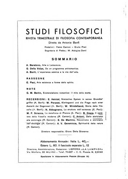 Studi filosofici rivista trimestrale di filosofia contemporanea