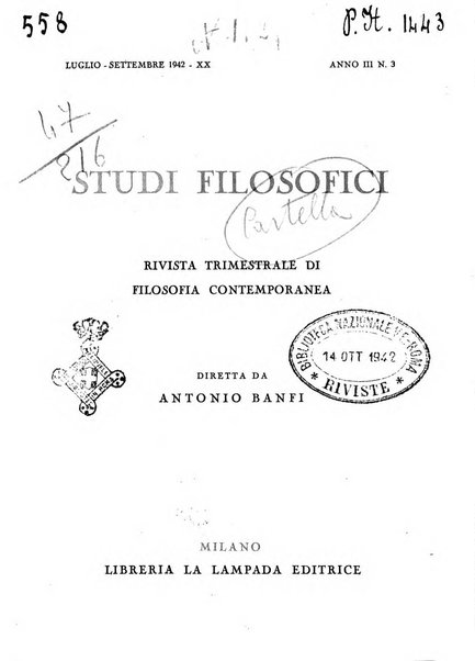 Studi filosofici rivista trimestrale di filosofia contemporanea