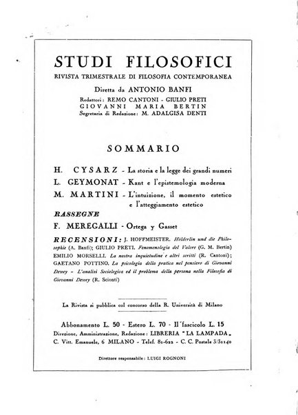 Studi filosofici rivista trimestrale di filosofia contemporanea