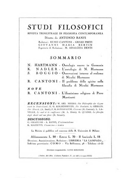 Studi filosofici rivista trimestrale di filosofia contemporanea