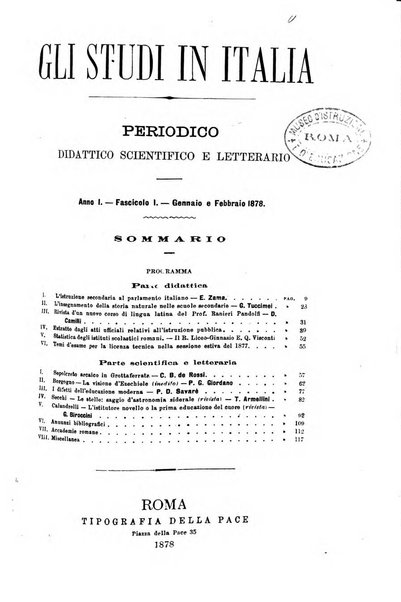 Gli studi in Italia periodico didattico, scientifico e letterario