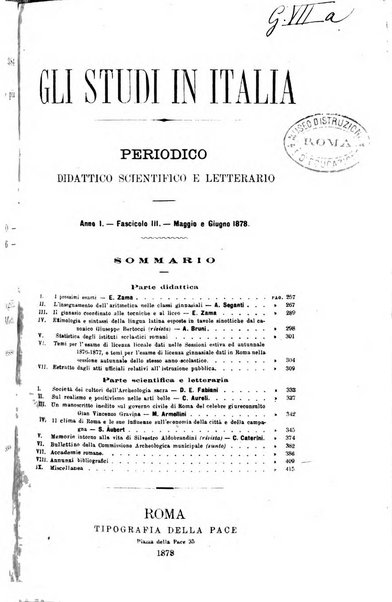 Gli studi in Italia periodico didattico, scientifico e letterario