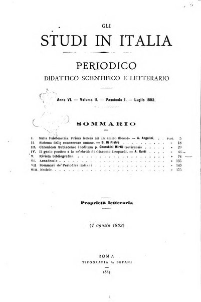 Gli studi in Italia periodico didattico, scientifico e letterario