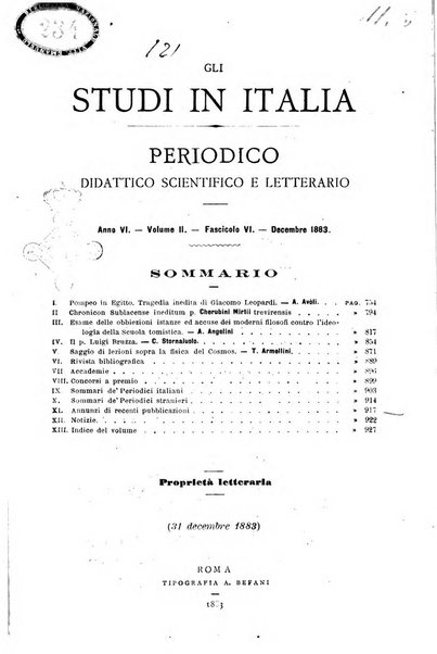 Gli studi in Italia periodico didattico, scientifico e letterario