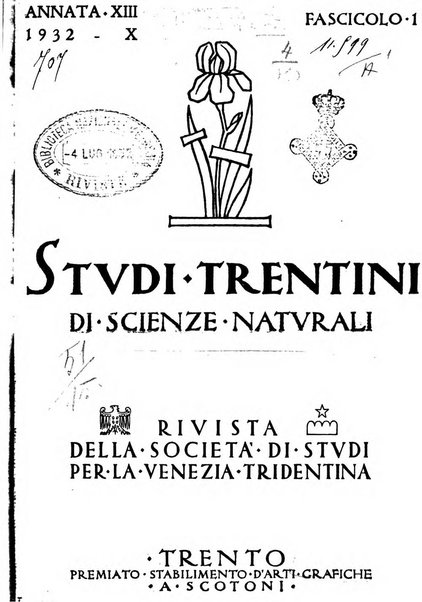 Studi trentini di scienze naturali rivista della Società per gli studi trentini