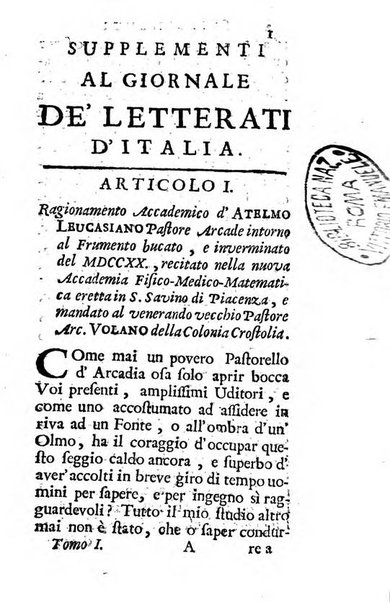 Supplementi al giornale de' letterati d'Italia