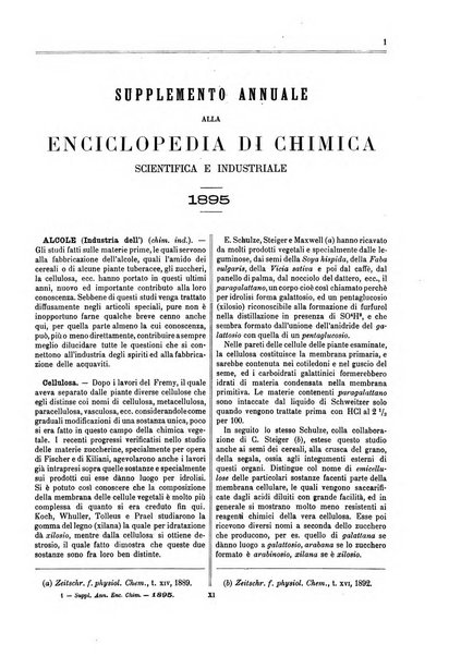 Supplemento annuale alla Enciclopedia di chimica scientifica e industriale colle applicazioni all'agricoltura ed industrie agronomiche ...