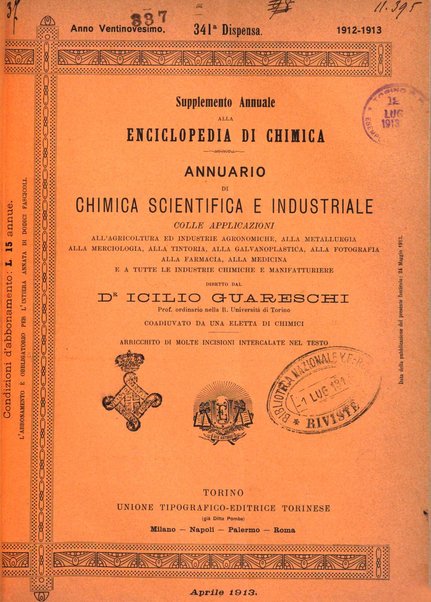 Supplemento annuale alla Enciclopedia di chimica scientifica e industriale colle applicazioni all'agricoltura ed industrie agronomiche ...